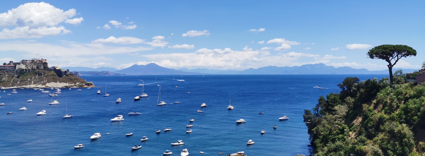 View from Procida to Vesuvio and Sorrento coast